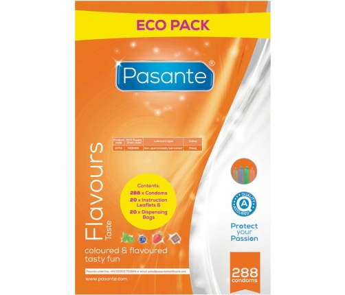 PASANTE - CONDOMS ECO PACK FLAVORS BAG 288 UNITS