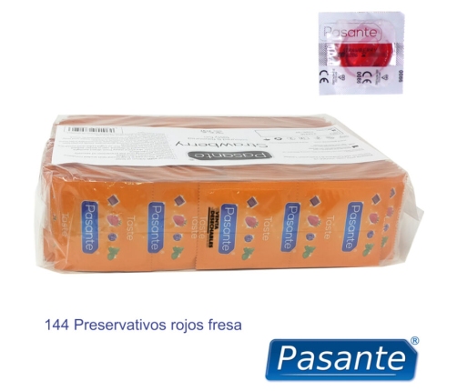 PASANTE - CONDOMS FLAVOR STRAWBERRY BAG 144 UNITS
