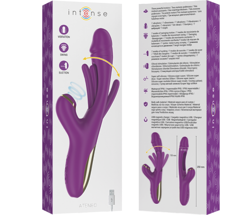 INTENSE - ATENEO RECHARGEABLE MULTIFUNCTION VIBRATOR 7 VIBRATIONS WITH OSCILLATING TONGUE AND PURPLE SUCTION