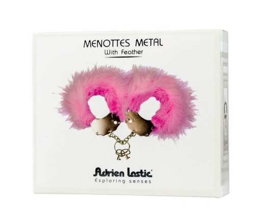 ADRIEN LASTIC - METAL HANDCUFFS WITH PINK FEATHERS