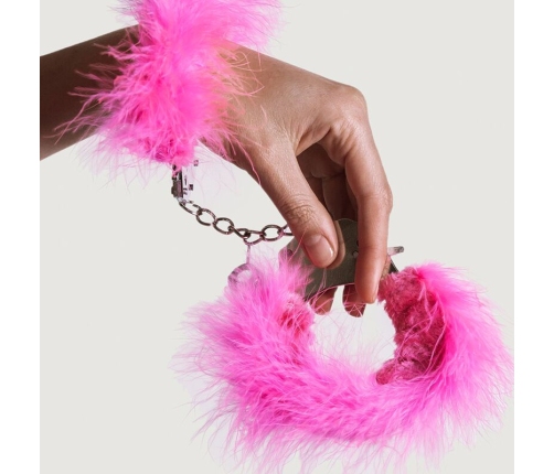 ADRIEN LASTIC - METAL HANDCUFFS WITH PINK FEATHERS