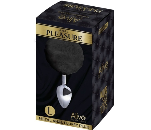 ALIVE - ANAL PLEASURE PLUG SMOOTH METAL FLUFFY BLACK SIZE L
