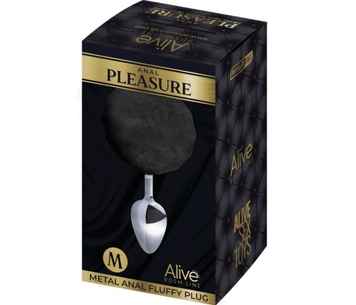 ALIVE - ANAL PLEASURE PLUG SMOOTH METAL FLUFFY BLACK SIZE M