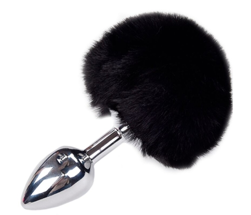 ALIVE - ANAL PLEASURE PLUG SMOOTH METAL FLUFFY BLACK SIZE S