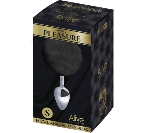 ALIVE - ANAL PLEASURE PLUG SMOOTH METAL FLUFFY BLACK SIZE S