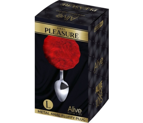 ALIVE - ANAL PLEASURE PLUG SMOOTH METAL FLUFFY RED SIZE L