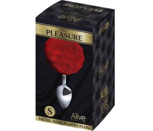 ALIVE - ANAL PLEASURE PLUG SMOOTH METAL FLUFFY RED SIZE S