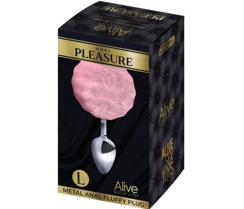 ALIVE - ANAL PLEASURE PLUG SMOOTH METAL FLUFFY PINK SIZE L