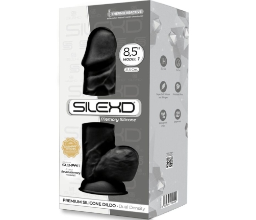 SILEXD - MODELO 1 PENE REALÍSTICO SILICONA PREMIUM SILEXPAN NEGRO 21.5 CM