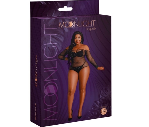 MOONLIGHT - MODEL 9 LONG SLEEVE BODYSUIT BRIGHT BLACK PLUS SIZE