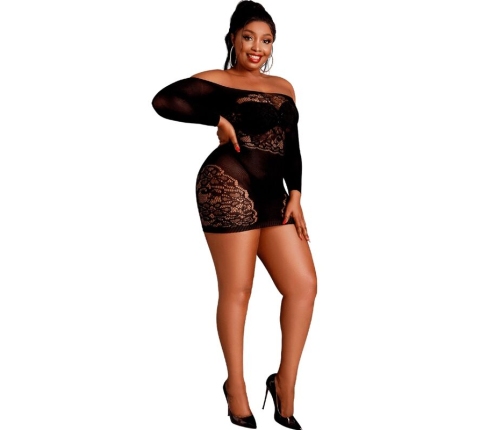 MOONLIGHT - MODEL 7 LONG SLEEVE DRESS BLACK PLUS SIZE