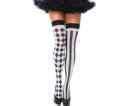 LEG AVENUE - BLACK/WHITE ARLEQUIN HIGH SOCKS