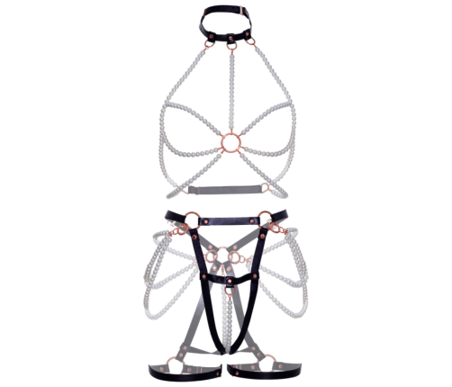 LEG AVENUE - HARNESS BRA & PEARL GARTER L