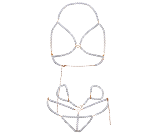 LEG AVENUE - BRA WRISTBANDS & PEARL THONG SET