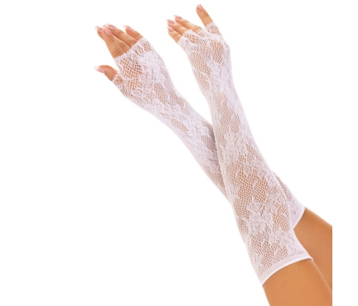 LEG AVENUE - FLORAL NETWORK FINGERLESS GLOVES WHITE