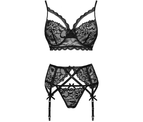 LIVCO CORSETTI FASHION - MORIDAM LC 90552 BRA + GARTER BELT + PANTY NEGRO L/XL