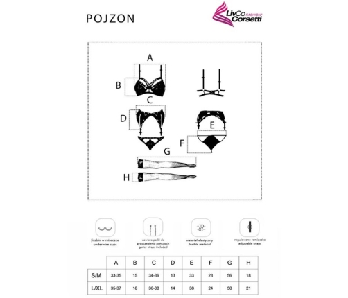 LIVCO CORSETTI FASHION - POJZON LC 90670 BRA + GARTER BELT + STOCKINGS + PANTY BLACK L/XL