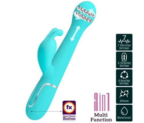 PRETTY LOVE - DEJON RABBIT VIBRATOR 3 IN 1 MULTIFUNCTION AQUA GREEN