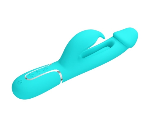 PRETTY LOVE - KAMPAS VIBRADOR RABBIT 3 EN 1 MULTIFUNCIÓN CON LENGUA VERDE AGUA