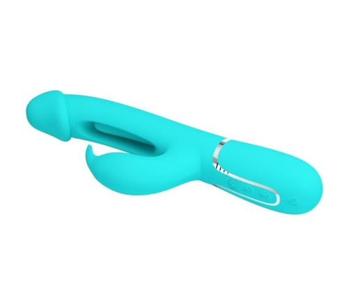 PRETTY LOVE - KAMPAS VIBRADOR RABBIT 3 EN 1 MULTIFUNCIÓN CON LENGUA VERDE AGUA