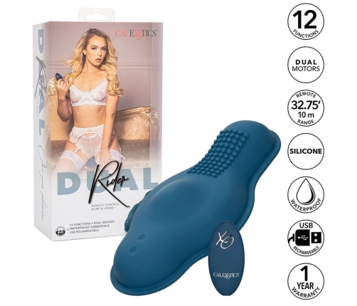 CALEXOTICS - RIDER MASSAGER DOUBLE MOTOR REMOTE CONTROL BLUE
