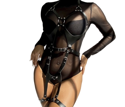 SUBBLIME - FULL BODY HARNESS WITH LEATHER BUCKLES BLACK ONE SIZE