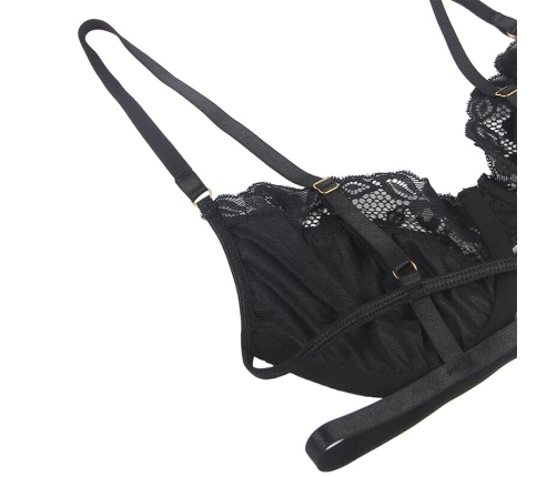 SUBBLIME - SET OF 3 PIECES BRA + THONG + LACE GARTER BLACK L/XL