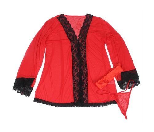SUBBLIME - TRANSPARENT FABRIC ROBE WITH LACE DETAIL RED S/M