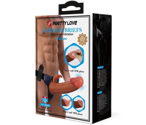 PRETTY LOVE - MARION HARNESS UNIVERSAL BRIEFS WITH VIBRATION DILDO 19 CM BROWN