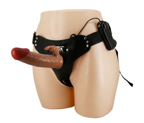 PRETTY LOVE - MARION HARNESS UNIVERSAL BRIEFS WITH VIBRATION DILDO 19 CM BROWN