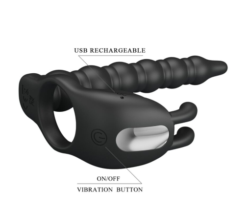 PRETTY LOVE - BLACKNEY PENIS RING WITH BLACK VIBRATOR PLUG