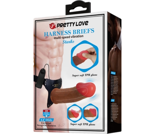 PRETTY LOVE - STARKS HARNESS BRIEFS VIBRACIÓN MULTI-VELOCIDAD DILDO 17,5 CM MULATO