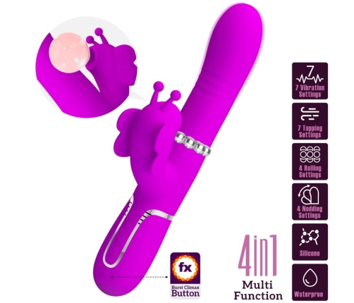 PRETTY LOVE - VIBRADOR RABBIT MULTIFUNCIÓN 4 EN 1 MARIPOSA FUCSIA