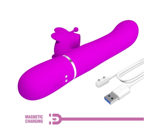 PRETTY LOVE - VIBRADOR RABBIT MULTIFUNCIÓN 4 EN 1 MARIPOSA FUCSIA