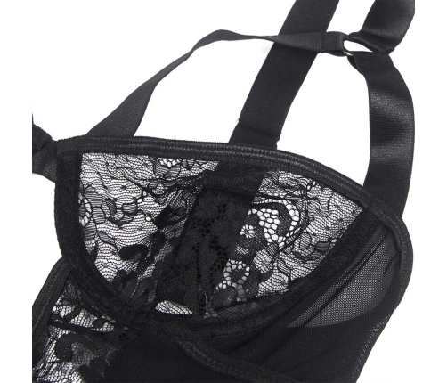 SUBBLIME - TEDDY WITH GARTER WITH LACE DETAIL AND STRIPS BLACK L/XL