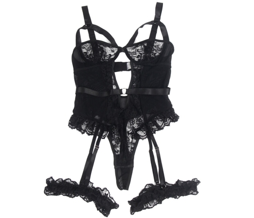 SUBBLIME - TEDDY WITH GARTER WITH LACE DETAIL AND STRIPS BLACK L/XL