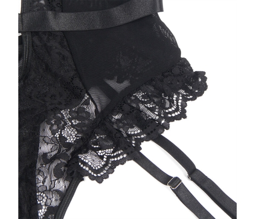 SUBBLIME - TEDDY WITH GARTER WITH LACE DETAIL AND STRIPS BLACK L/XL
