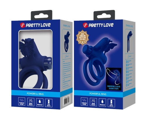 PRETTY LOVE - JAMELE DOUBLE RING WITH VIBRATION & BUTTERFLY STIMULATOR BLUE
