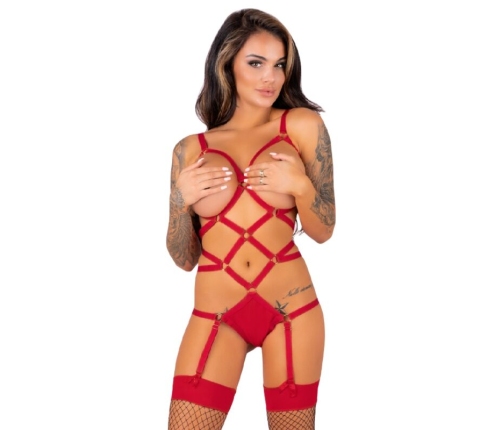 LIVCO CORSETTI FASHION - THIARA LC 20213 SET BODY + STOCKINGS RED L/XL