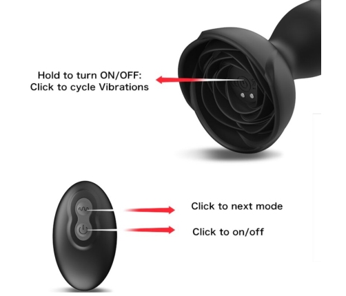 ARMONY - EXTREME A BLOOM ROSE VIBRATOR & ANAL PLUG REMOTE CONTROL BLACK