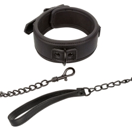 CALEXOTICS - NOCTURNAL COLLAR & LEASH LEATHER ADJUSTABLE BLACK CALEXOTICS - NOCTURNAL COLLAR & LEASH LEATHER ADJUSTABLE BLACK