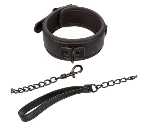 CALEXOTICS - NOCTURNAL COLLAR & LEASH LEATHER ADJUSTABLE BLACK