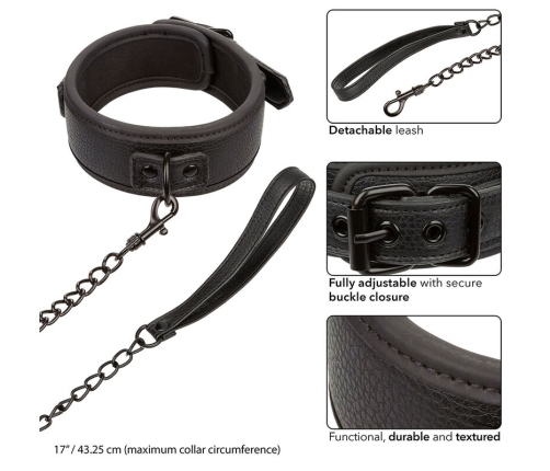 CALEXOTICS - NOCTURNAL COLLAR & LEASH LEATHER ADJUSTABLE BLACK