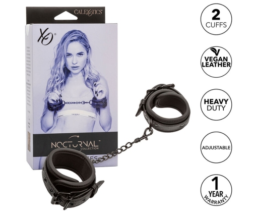 CALEXOTICS - NOCTURNAL LEATHER WRIST CUFFS ADJUSTABLE BLACK