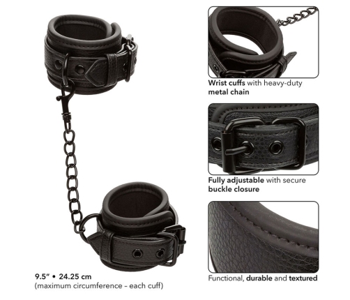 CALEXOTICS - NOCTURNAL LEATHER WRIST CUFFS ADJUSTABLE BLACK