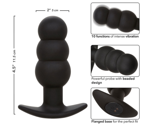 CALEXOTICS - ROCK BOTTOM BEADED ANAL PLUG 10 VIBRATIONS SILICONE BLACK