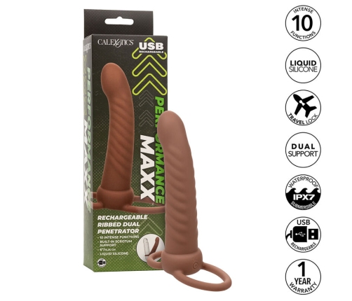 CALEXOTICS - MAXX RIBBED DUAL PENETRATOR 10 VIBRATIONS BROWN
