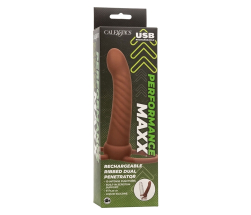 CALEXOTICS - MAXX RIBBED DUAL PENETRATOR 10 VIBRATIONS BROWN