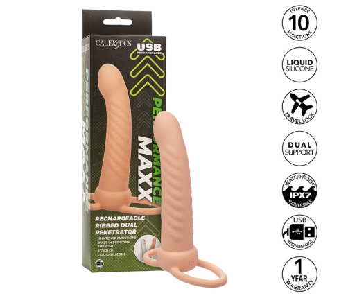 CALEXOTICS - MAXX RIBBED DUAL PENETRATOR 10 VIBRATIONS FLESH
