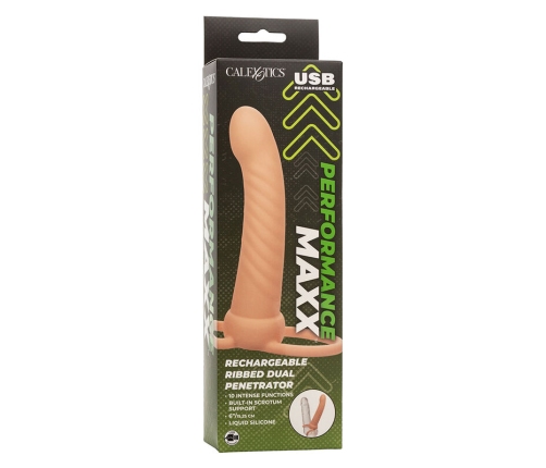 CALEXOTICS - MAXX RIBBED DUAL PENETRATOR 10 VIBRATIONS FLESH